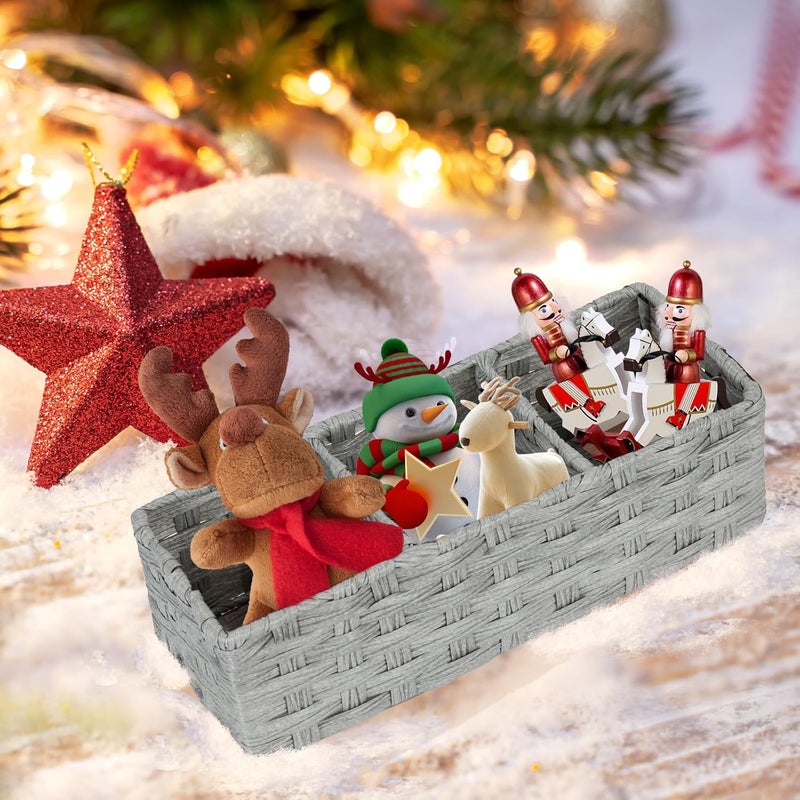 DULLEMELO Toilet Tank Basket, Set of 2 Plastic Wicker Bathroom Baskets for Organizing, Waterproof Toilet Paper Storage Basket for Bathroom, Light Grey - Image 5